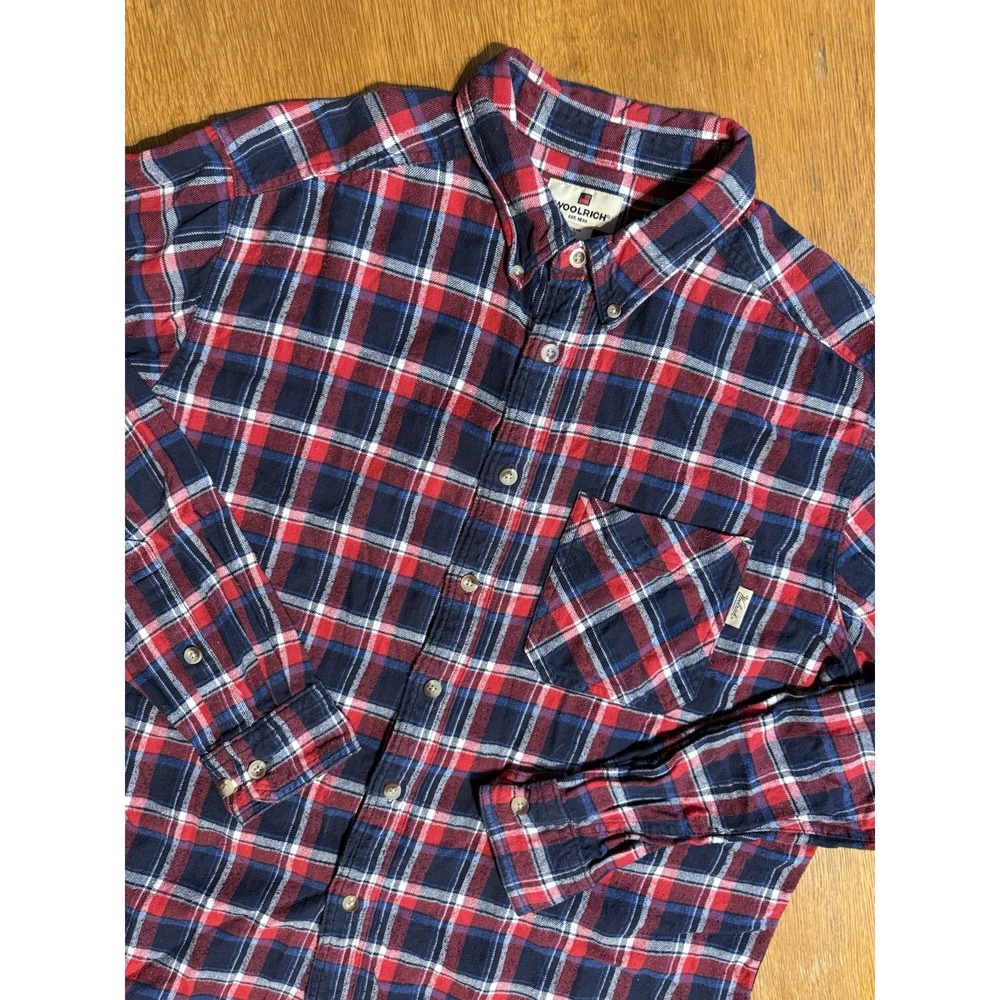 Woolrich Shirt Mens XL Red Blue Plaid Flannel Cotton Button Down Long Sleeve